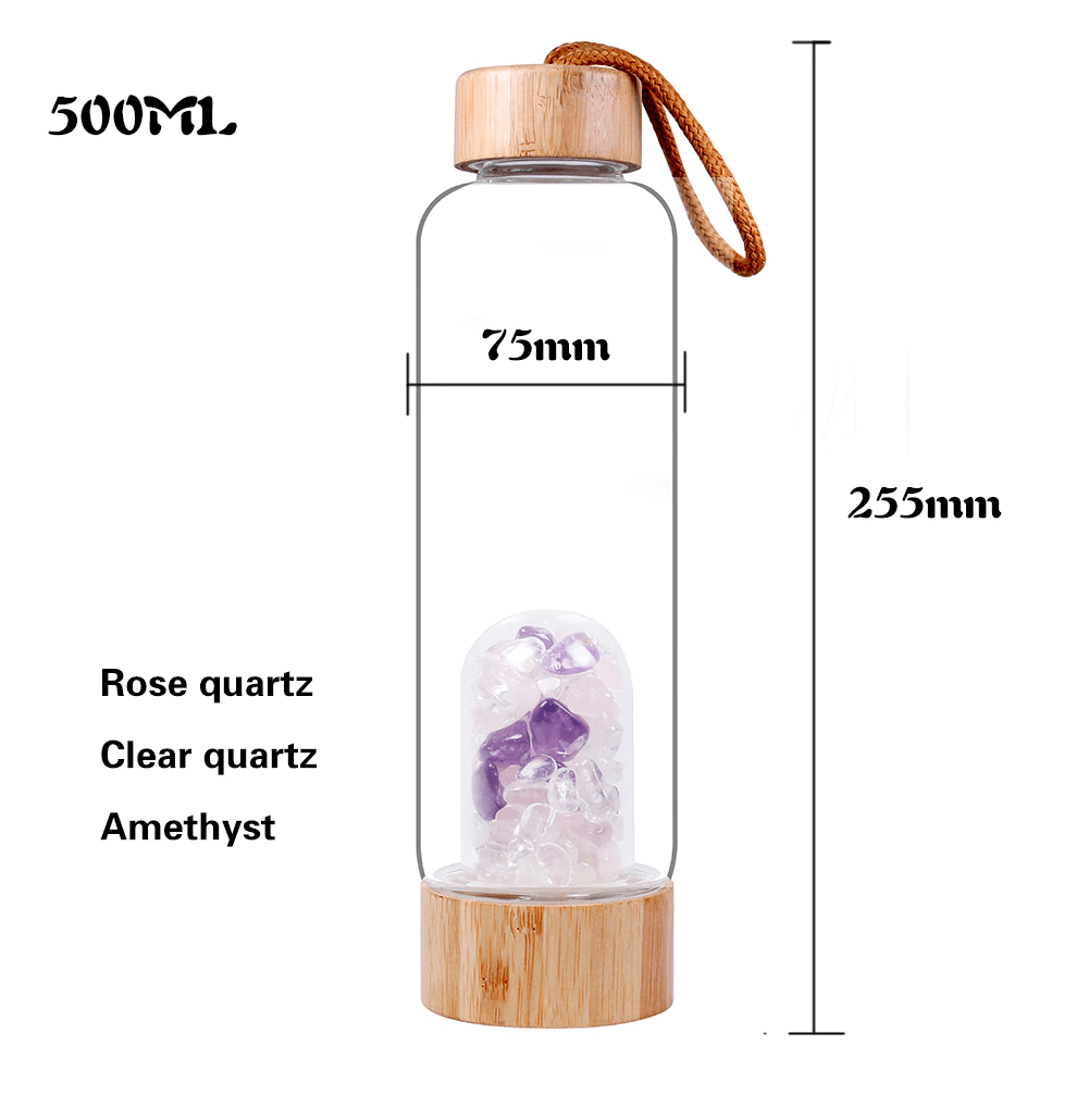 Serenity Crystals Bamboo Bottle with Amethyst, Clear Quartz & Rose Quartz