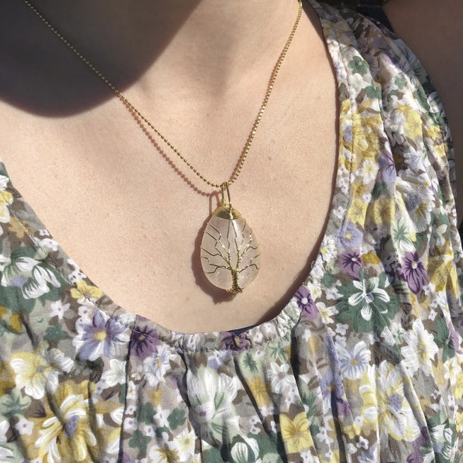 Clear Quartz Wire Wrap Tree of Life Necklace