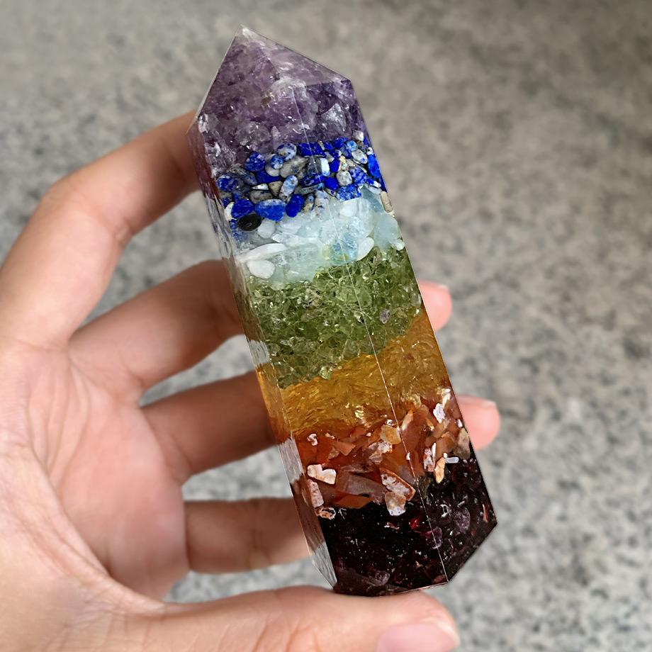 7 Chakras Crystal Orgonite Point