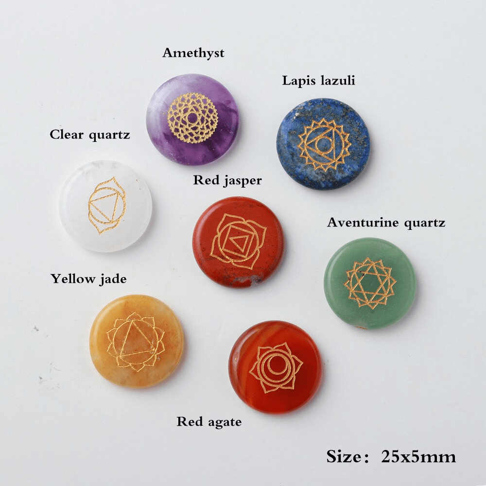 7 Chakra Crystal Set with Engraved Chakra Symbols