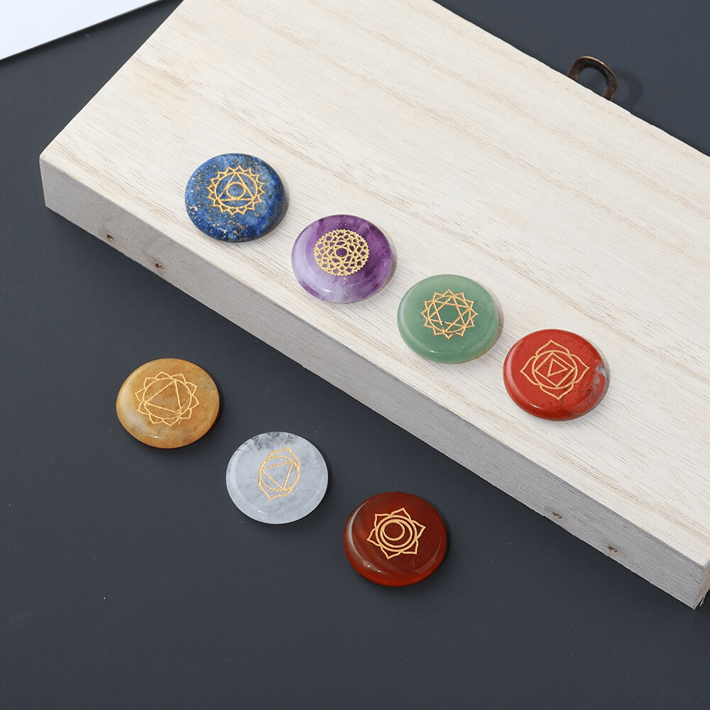 7 Chakra Crystal Set with Engraved Chakra Symbols