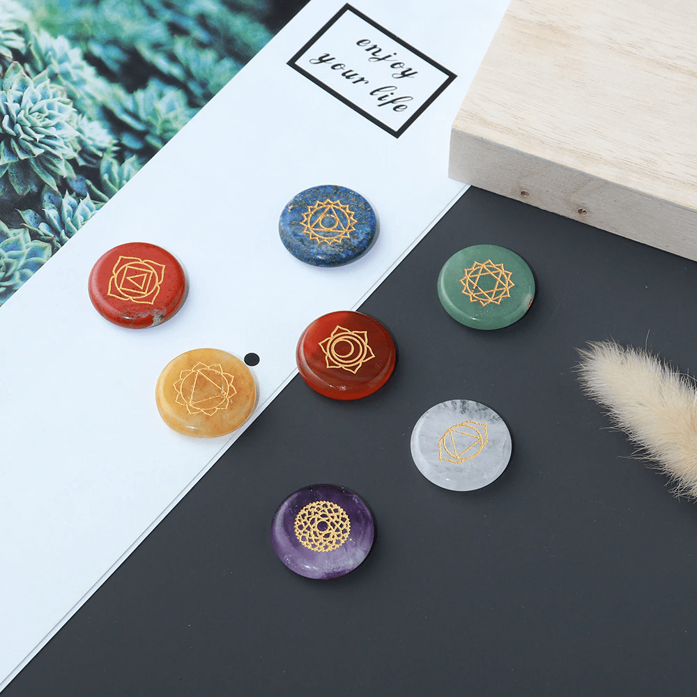 7 Chakra Crystal Set with Engraved Chakra Symbols