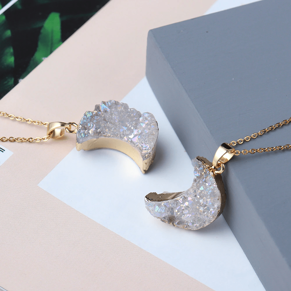 Druzy Crystal Moon necklace - Gold & Silver chain