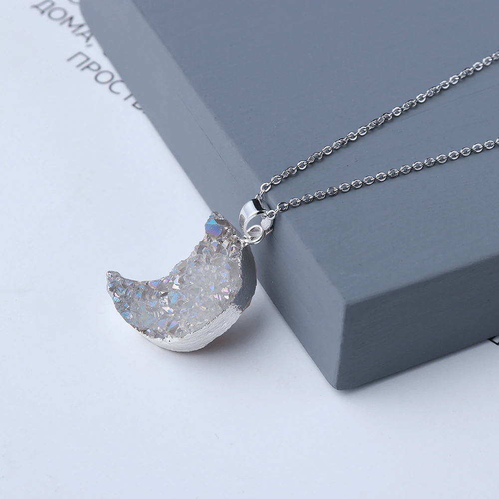 Druzy Crystal Moon necklace - Gold & Silver chain