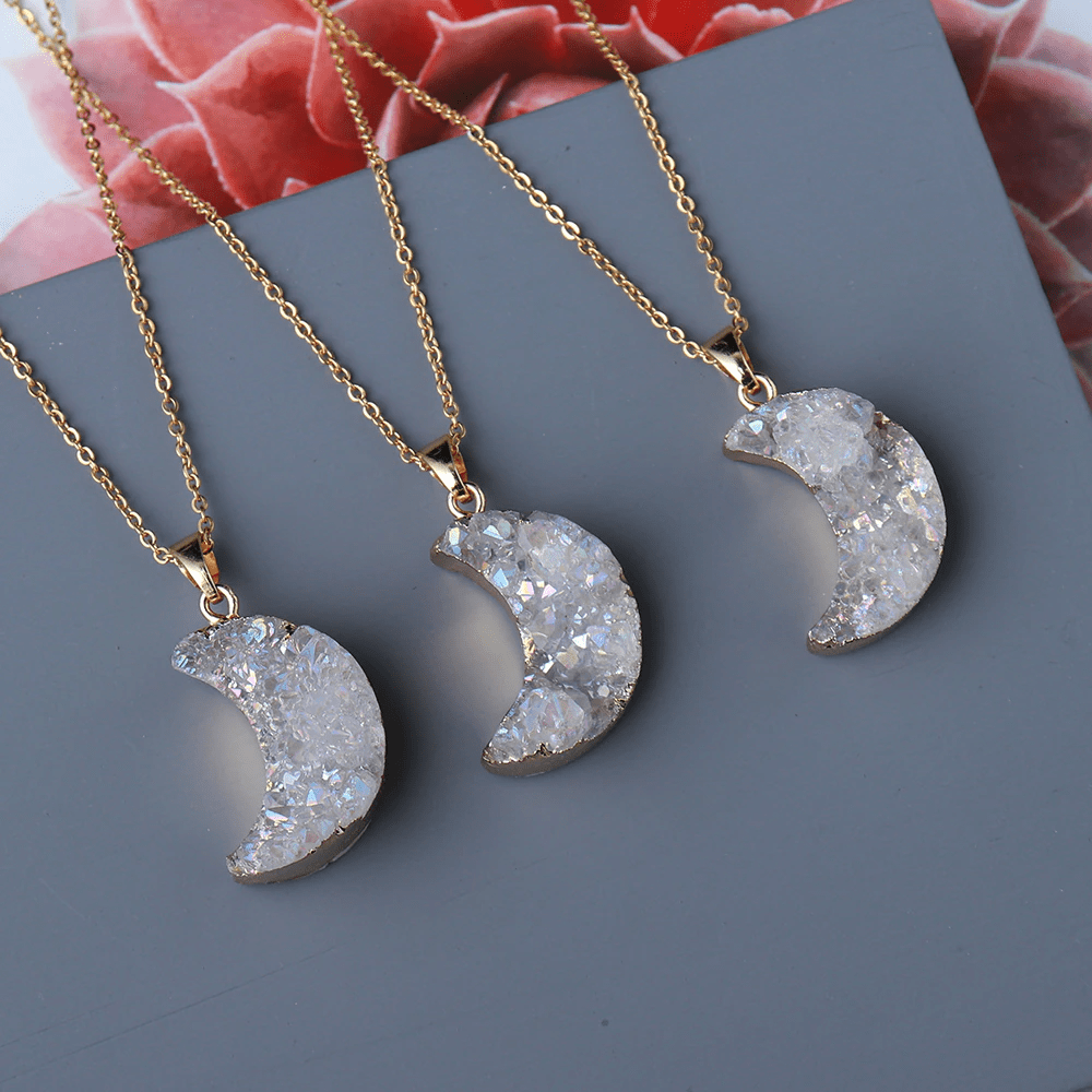 Druzy Crystal Moon necklace - Gold & Silver chain