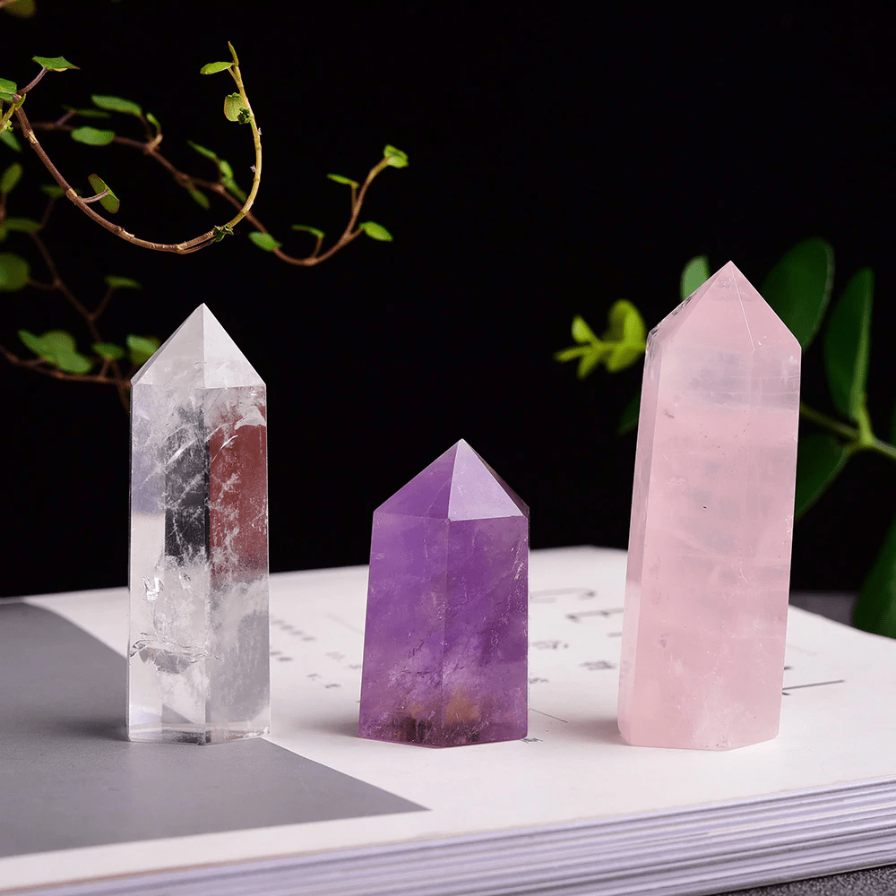 Serenity Dreams Crystal Point Set - Amethyst, Rose Quartz & Clear Quartz (4pc)