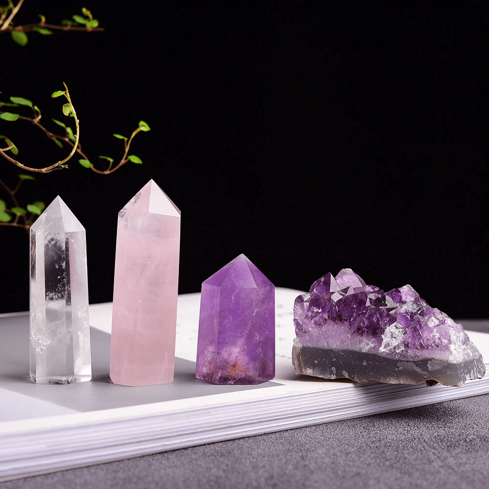 Serenity Dreams Crystal Point Set - Amethyst, Rose Quartz & Clear Quartz (4pc)