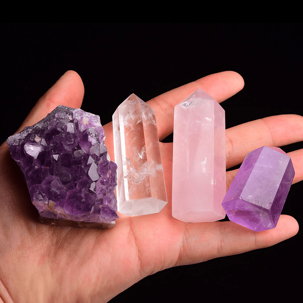 Serenity Dreams Crystal Point Set - Amethyst, Rose Quartz & Clear Quartz (4pc)