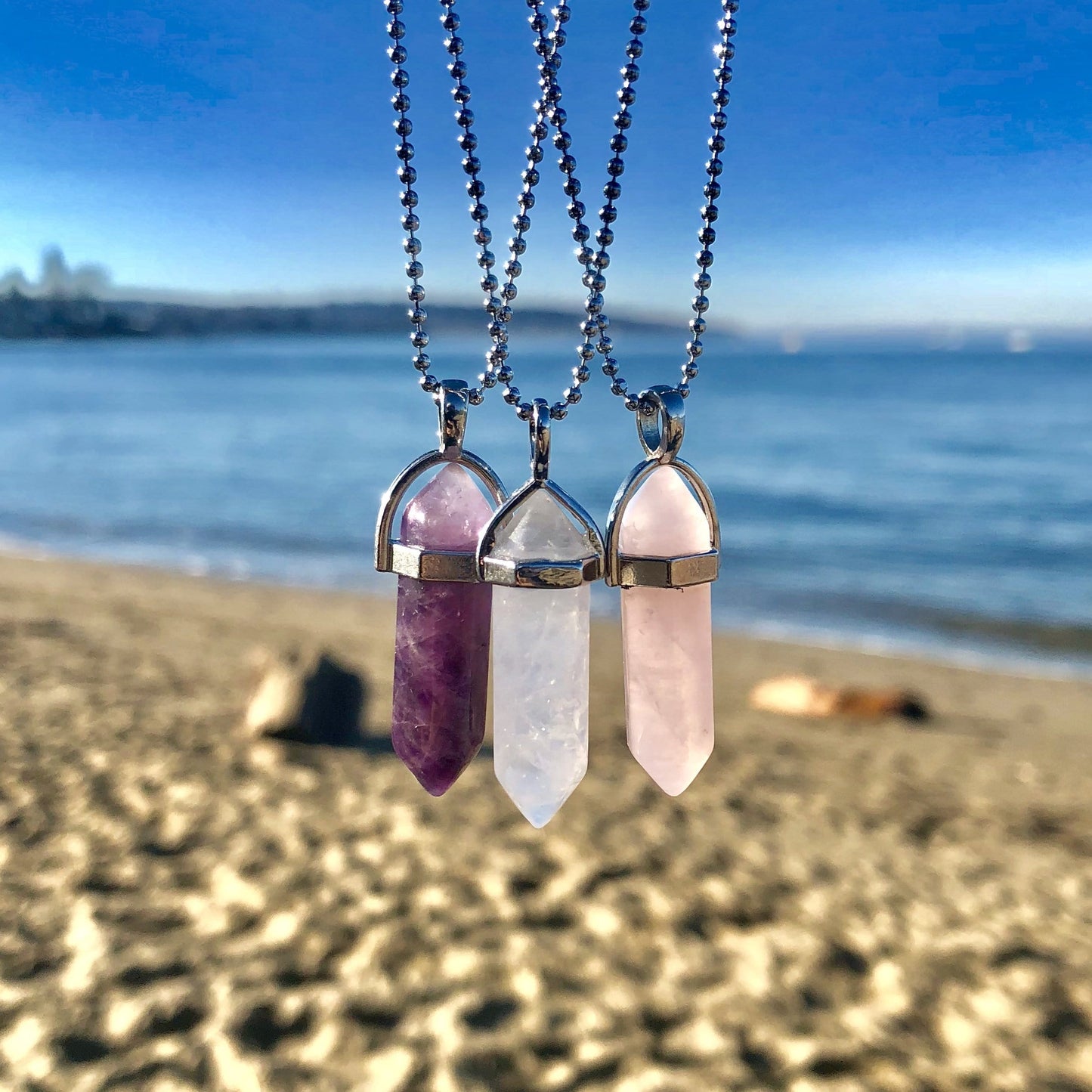 Serenity Crystal Necklace set - Amethyst, Rose Quartz & Clear Quartz