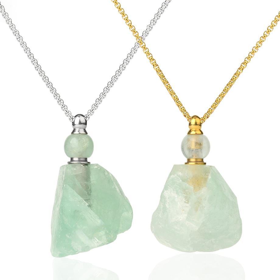 Crystal Essential Oil Necklace - Fluorite and Clear Quartz