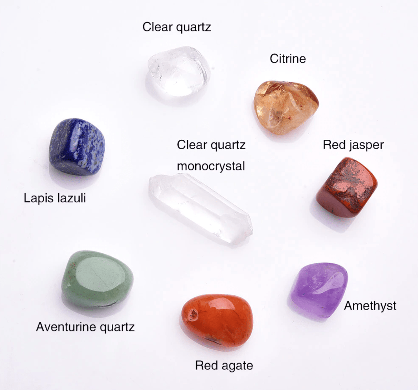 7 Chakras Tumbled Crystal Set - 7 crystals + 1 Extra Clear Quartz