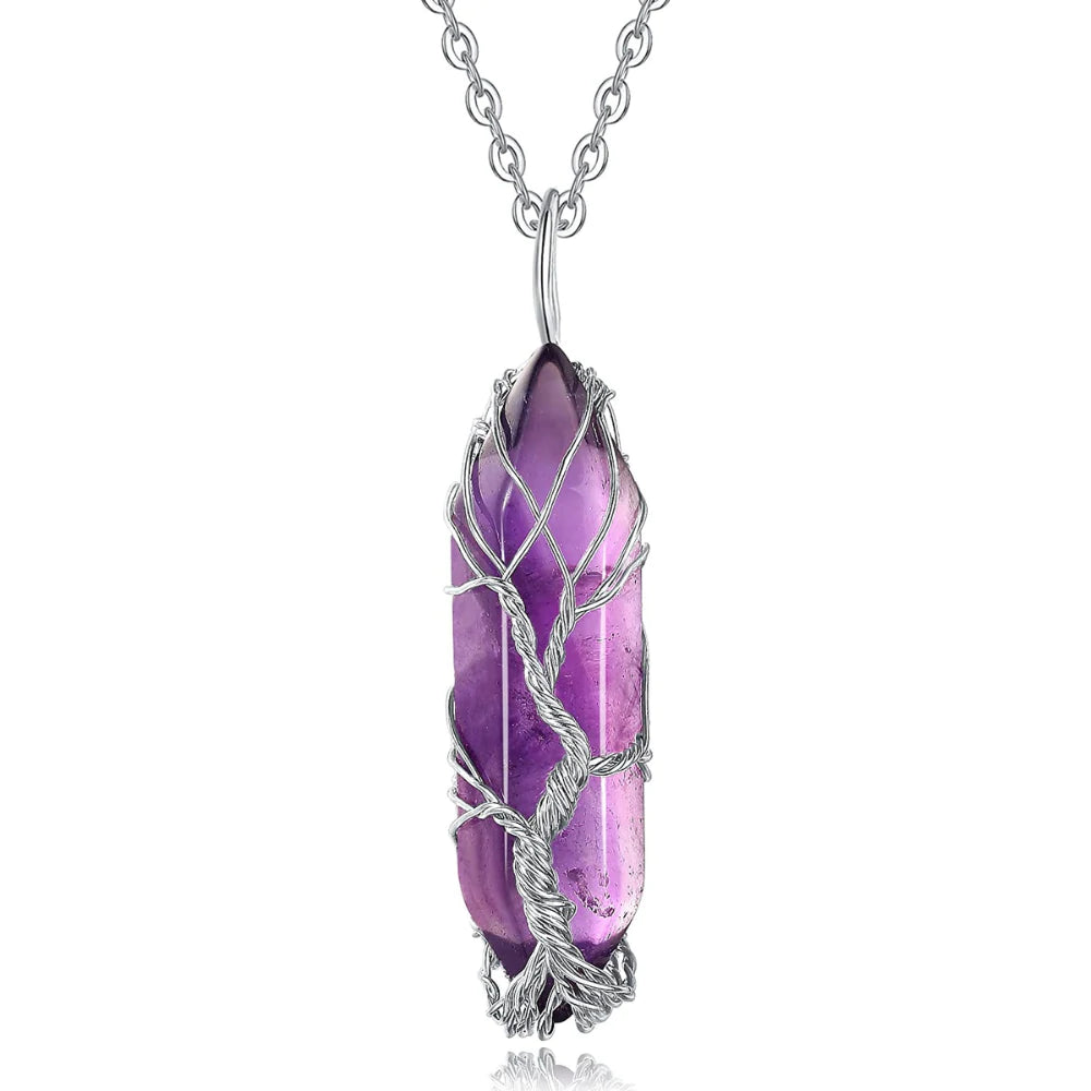 Tree Of Life Wrapped Pendulum Quartz Necklace