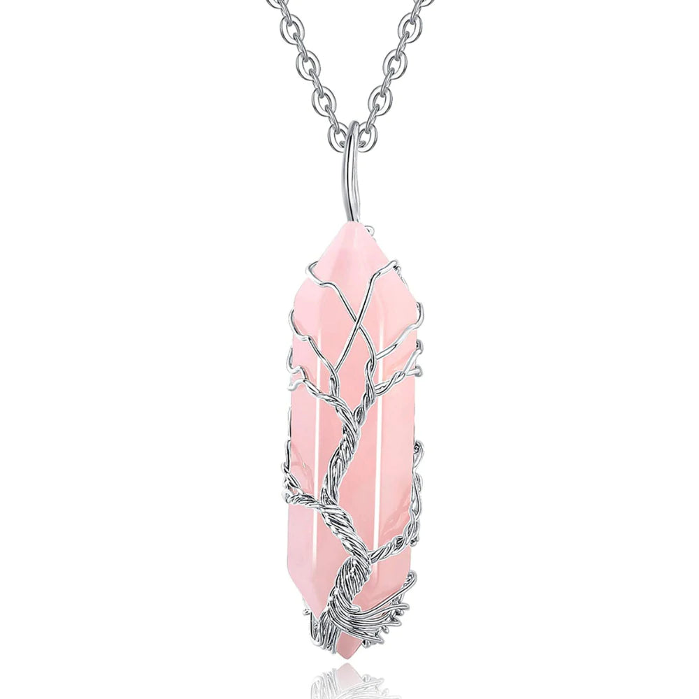 Tree Of Life Wrapped Pendulum Quartz Necklace