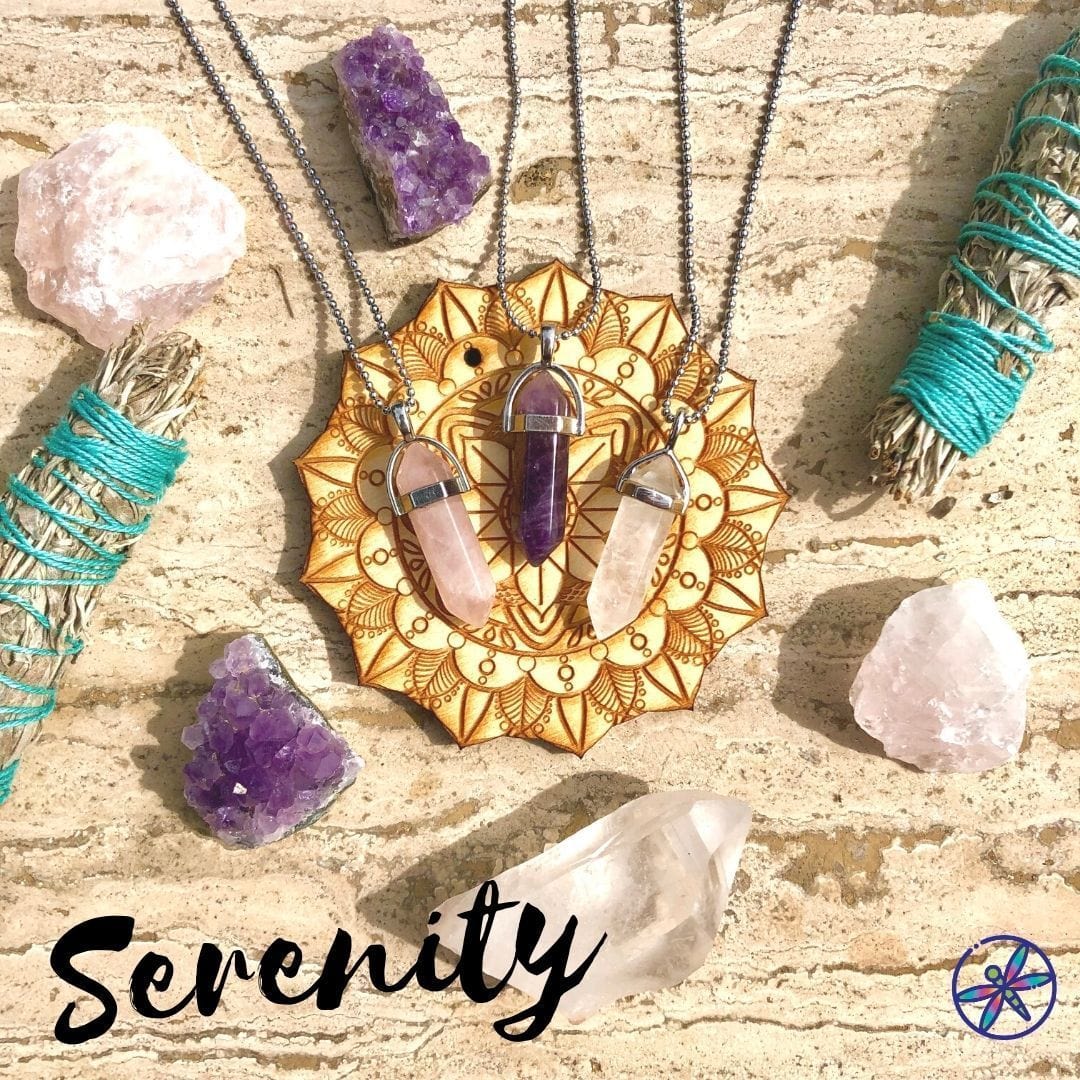 Serenity Crystal Necklace set - Amethyst, Rose Quartz & Clear Quartz