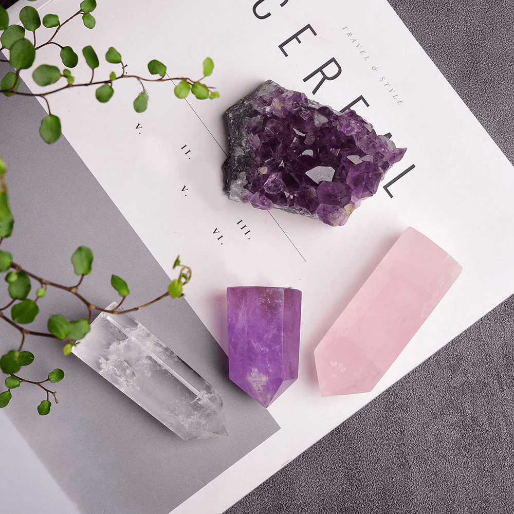 Serenity Dreams Crystal Point Set - Amethyst, Rose Quartz & Clear Quartz (4pc)