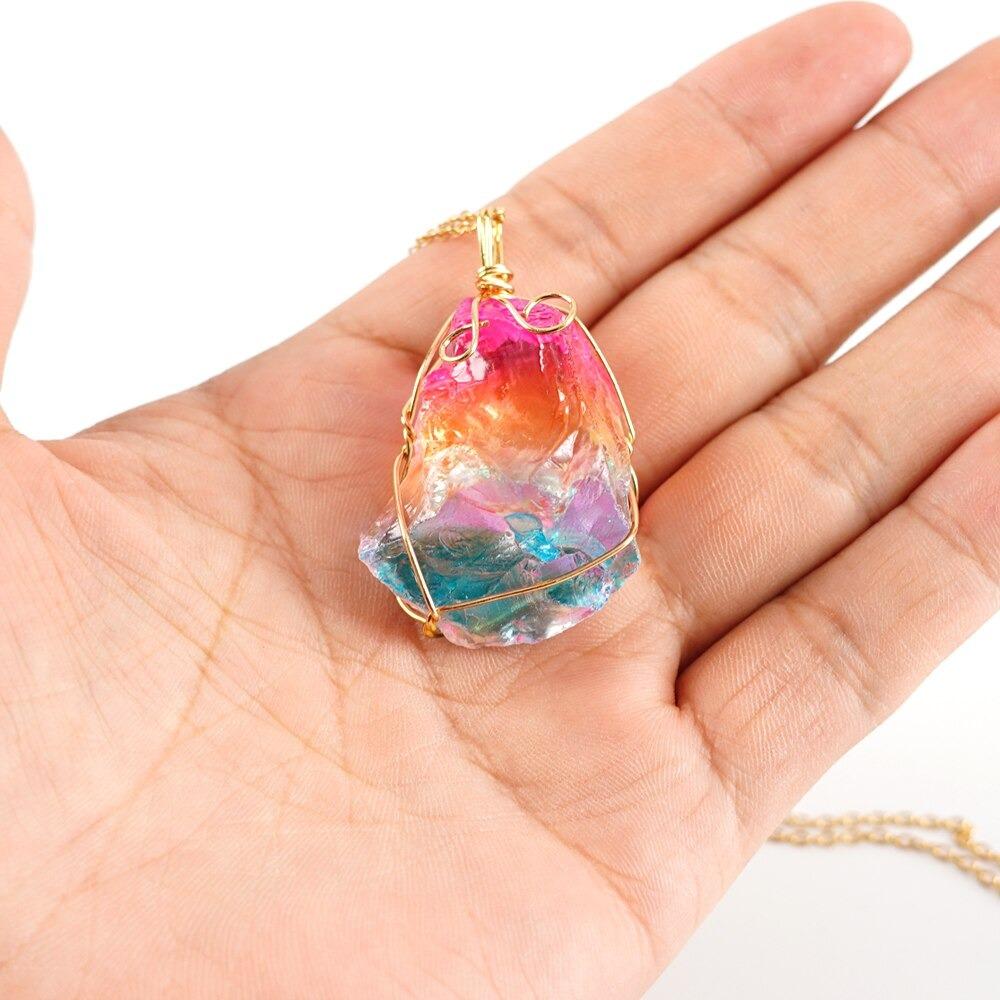 Rainbow Quartz Crystal Necklace