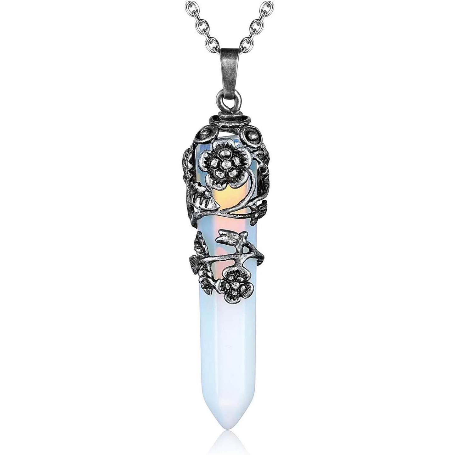 Flower Wrapped Healing Crystal Necklace