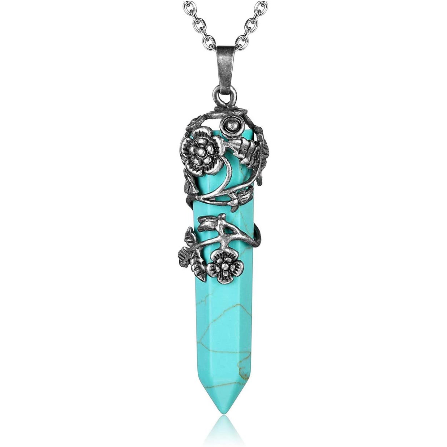 Flower Wrapped Healing Crystal Necklace