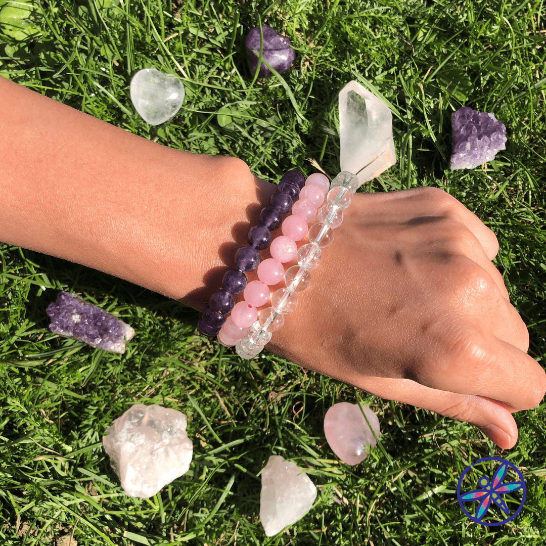 Serenity Crystal Bracelet Set - Amethyst, Rose Quartz, Clear Quartz - 3 bracelets