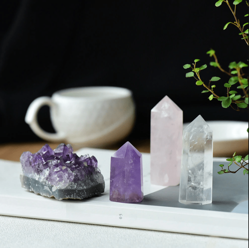 Serenity Dreams Crystal Point Set - Amethyst, Rose Quartz & Clear Quartz (4pc)